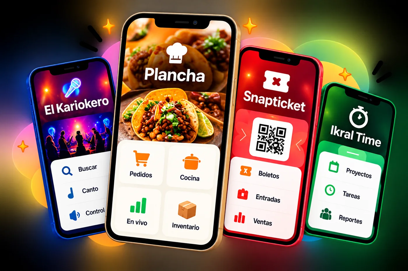 Nuestras apps: El Kariokero, TuApp.digital, Snapticket e Ikral Time